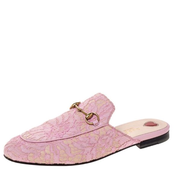 GUCCI Princetown Horsebit Detailed Lace Slippers pink 39 - Picture 2 of 5